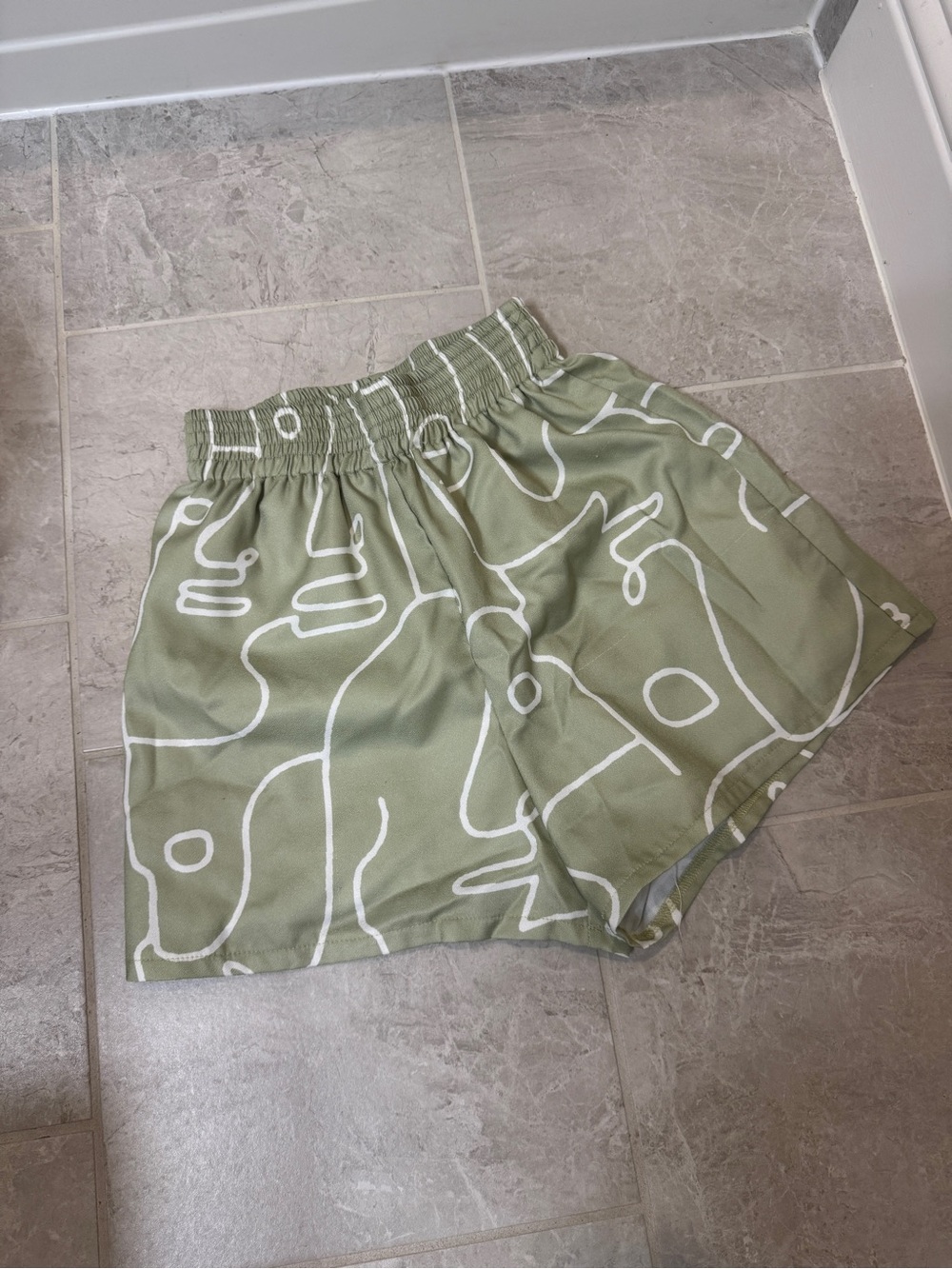 High-Waist Olive Green Abstract Print Women's Shorts